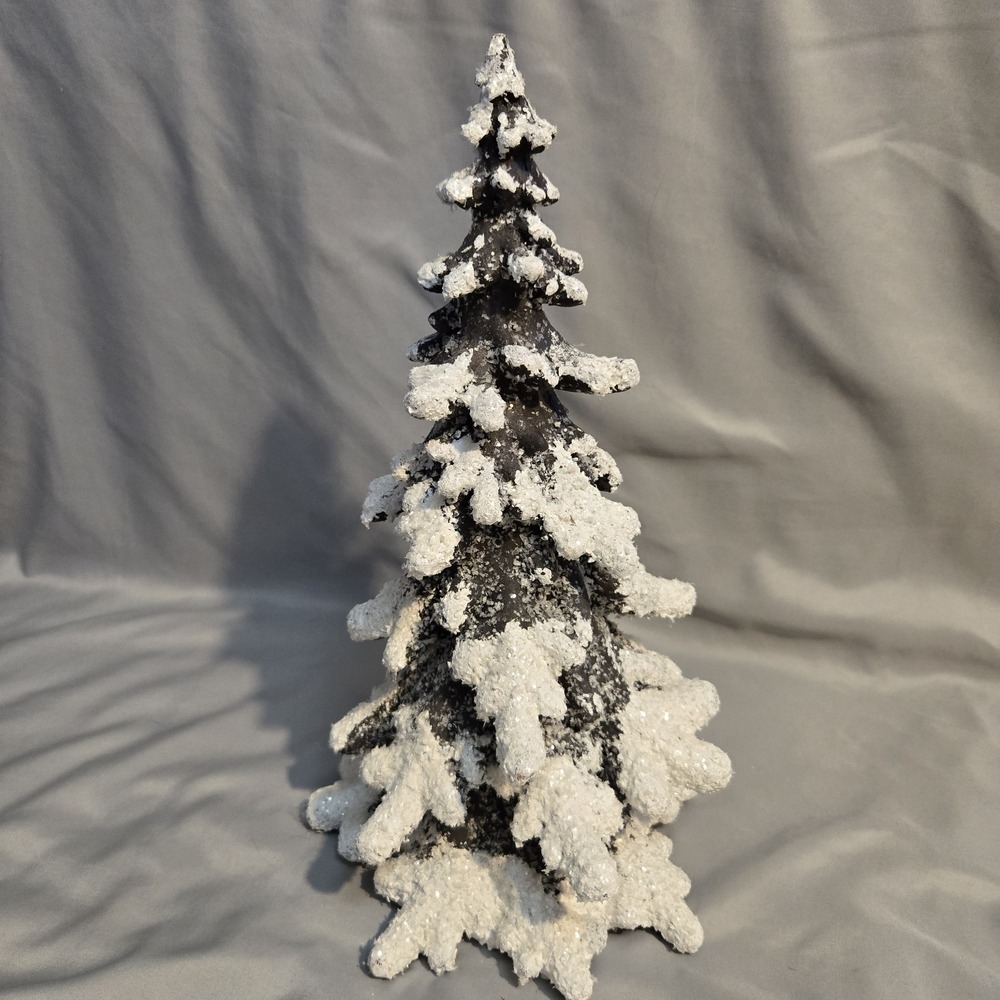 Living Quarters Snowy Christmas Tree Figurine 15" Glitter Flocked Winter Decor